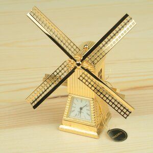 Vintage Bulova Miniature Clock Windmill Gold B0017 2005
